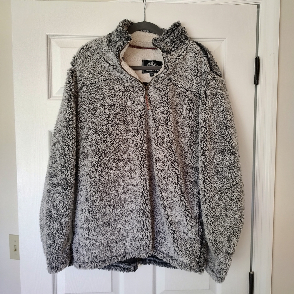 Grizzly Sherpa Gray Cozy Teddy 1/4 Zip Pullover Top L